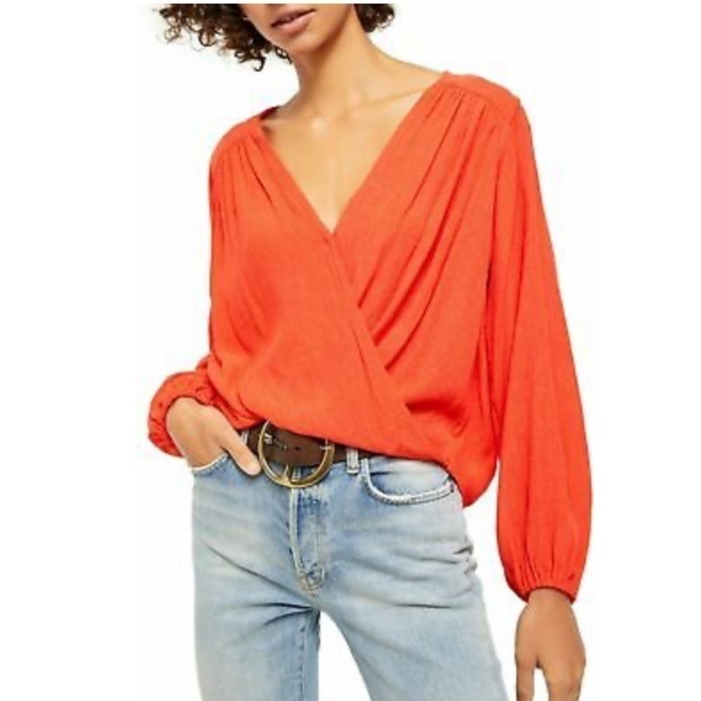 Free People Check On It Faux Wrap Blouse.